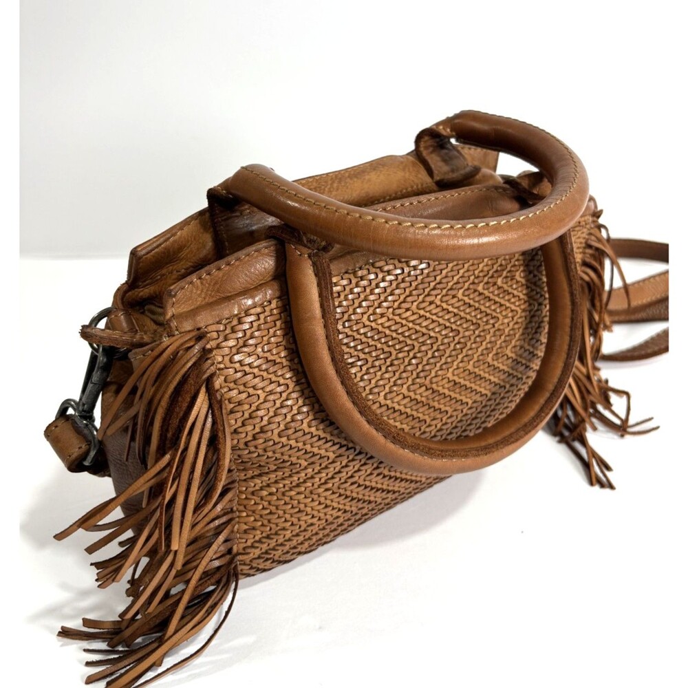 Latico NJ USA Crossbody Bag Brown Leather Woven Herringbone Fringe Handbag - Picture 7 of 8